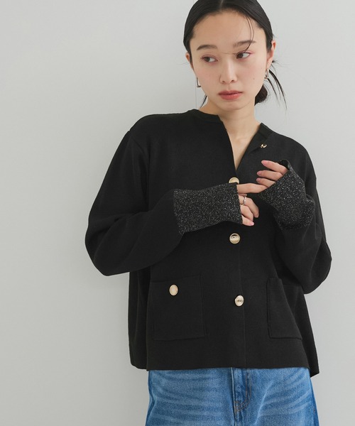 le cercle ADAM ET ROPE'(ルセルクルアダムエロペ)の「袖バイカラーカーディガン(カーディガン/ボレロ・レディース・ブラック系その他/グリーン系その他/ベージュ系その他・FREE)」の2枚目の写真