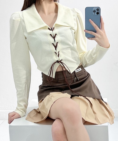 SHEPP（シープ）の「レースアップシャツロンT（Tシャツ/カットソー・レディース・ホワイト/ブラック・M/L）」の12枚目の写真