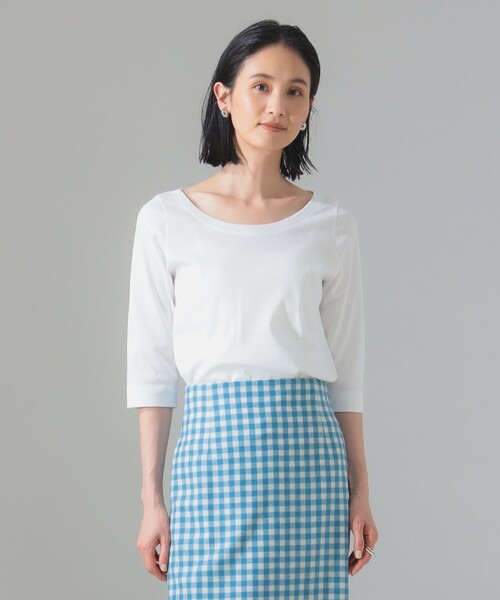 Demi-Luxe BEAMS（デミルクス ビームス）の「オーガニックコットン ラウンドネック 七分袖 カットソー（Tシャツ/カットソー・レディース・チャコールグレー/サックスブルー/ホワイト・ONE SIZE）」の2枚目の写真