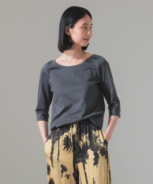 Demi-Luxe BEAMS（デミルクス ビームス）の「オーガニックコットン ラウンドネック 七分袖 カットソー（Tシャツ/カットソー・レディース・チャコールグレー/サックスブルー/ホワイト・ONE SIZE）」の3枚目の写真