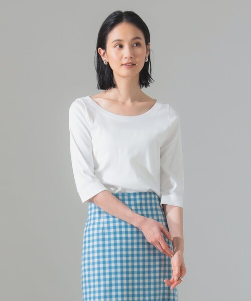 Demi-Luxe BEAMS（デミルクス ビームス）の「オーガニックコットン ラウンドネック 七分袖 カットソー（Tシャツ/カットソー・レディース・チャコールグレー/サックスブルー/ホワイト・ONE SIZE）」の7枚目の写真