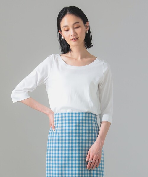 Demi-Luxe BEAMS（デミルクス ビームス）の「オーガニックコットン ラウンドネック 七分袖 カットソー（Tシャツ/カットソー・レディース・チャコールグレー/サックスブルー/ホワイト・ONE SIZE）」の8枚目の写真