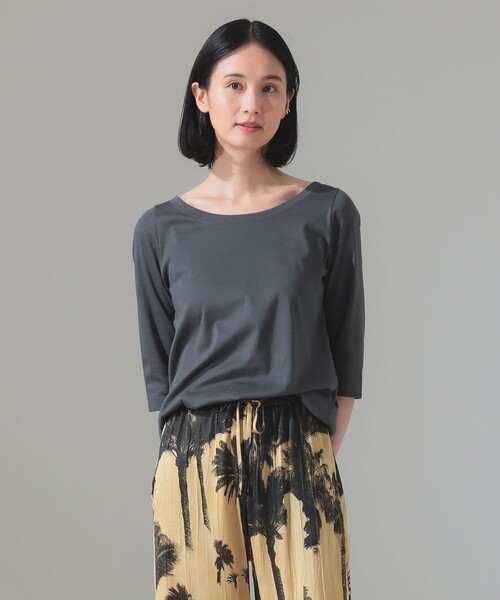 Demi-Luxe BEAMS（デミルクス ビームス）の「オーガニックコットン ラウンドネック 七分袖 カットソー（Tシャツ/カットソー・レディース・チャコールグレー/サックスブルー/ホワイト・ONE SIZE）」の12枚目の写真