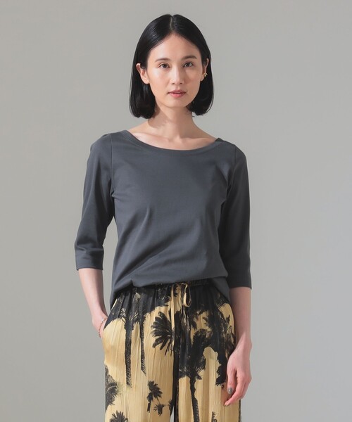 Demi-Luxe BEAMS（デミルクス ビームス）の「オーガニックコットン ラウンドネック 七分袖 カットソー（Tシャツ/カットソー・レディース・チャコールグレー/サックスブルー/ホワイト・ONE SIZE）」の13枚目の写真