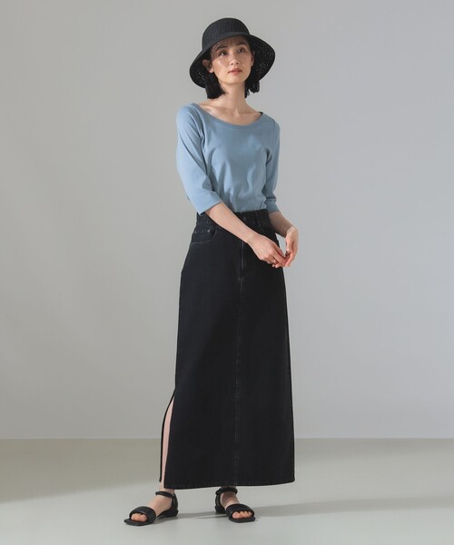 Demi-Luxe BEAMS（デミルクス ビームス）の「オーガニックコットン ラウンドネック 七分袖 カットソー（Tシャツ/カットソー・レディース・チャコールグレー/サックスブルー/ホワイト・ONE SIZE）」の14枚目の写真