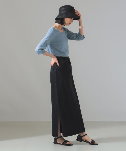 Demi-Luxe BEAMS（デミルクス ビームス）の「オーガニックコットン ラウンドネック 七分袖 カットソー（Tシャツ/カットソー・レディース・チャコールグレー/サックスブルー/ホワイト・ONE SIZE）」の15枚目の写真