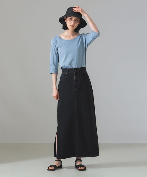 Demi-Luxe BEAMS（デミルクス ビームス）の「オーガニックコットン ラウンドネック 七分袖 カットソー（Tシャツ/カットソー・レディース・チャコールグレー/サックスブルー/ホワイト・ONE SIZE）」の16枚目の写真