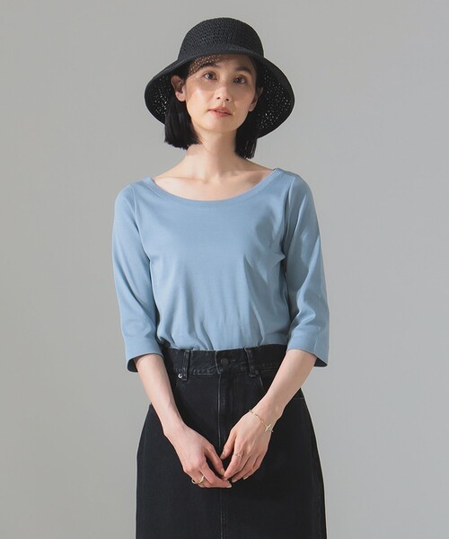 Demi-Luxe BEAMS（デミルクス ビームス）の「オーガニックコットン ラウンドネック 七分袖 カットソー（Tシャツ/カットソー・レディース・チャコールグレー/サックスブルー/ホワイト・ONE SIZE）」の17枚目の写真