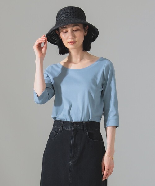 Demi-Luxe BEAMS（デミルクス ビームス）の「オーガニックコットン ラウンドネック 七分袖 カットソー（Tシャツ/カットソー・レディース・チャコールグレー/サックスブルー/ホワイト・ONE SIZE）」の18枚目の写真