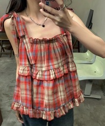 paravion | 肩リボンチェックフレアキャミ(シャツ/ブラウス)