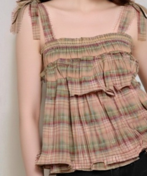 paravion(パラビオン)の「肩リボンチェックフレアキャミ(シャツ/ブラウス・レディース・ブラウン/レッド・FREE)」の16枚目の写真