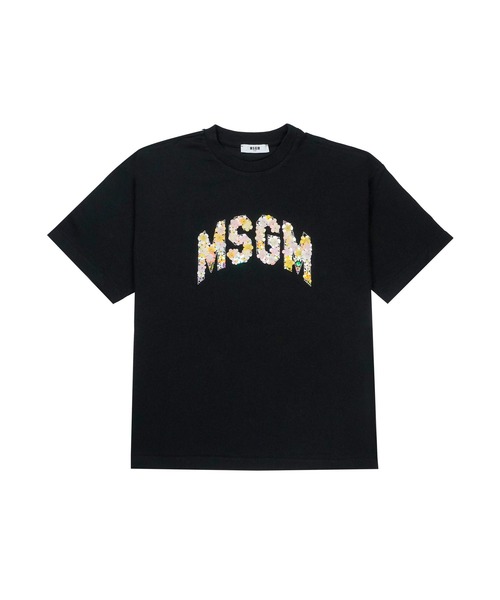 MSGM KIDS(エムエスジーエムキッズ)の「MSGM FLOWER ビジューロゴTシャツ(Tシャツ/カットソー・キッズ・ピンク/ブラック・12/14)」の2枚目の写真