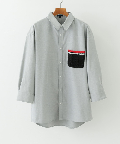 ITEMS URBANRESEARCH(アイテムズ アーバンリサーチ)の「ニットポケット切替オックス7分袖シャツ(シャツ/ブラウス・メンズ・ホワイト/ブルー/ブラック・LARGE/MEDIUM)」の3枚目の写真