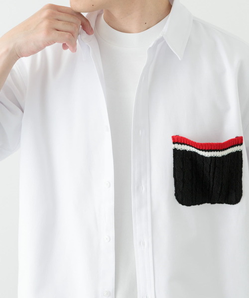 ITEMS URBANRESEARCH(アイテムズ アーバンリサーチ)の「ニットポケット切替オックス7分袖シャツ(シャツ/ブラウス・メンズ・ホワイト/ブルー/ブラック・LARGE/MEDIUM)」の5枚目の写真