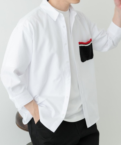 ITEMS URBANRESEARCH(アイテムズ アーバンリサーチ)の「ニットポケット切替オックス7分袖シャツ(シャツ/ブラウス・メンズ・ホワイト/ブルー/ブラック・LARGE/MEDIUM)」の7枚目の写真