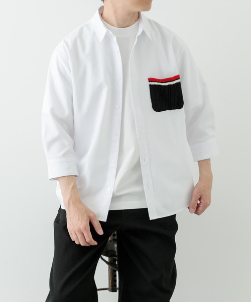 ITEMS URBANRESEARCH(アイテムズ アーバンリサーチ)の「ニットポケット切替オックス7分袖シャツ(シャツ/ブラウス・メンズ・ホワイト/ブルー/ブラック・LARGE/MEDIUM)」の8枚目の写真
