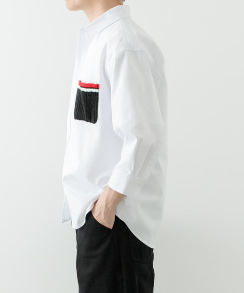 ITEMS URBANRESEARCH(アイテムズ アーバンリサーチ)の「ニットポケット切替オックス7分袖シャツ(シャツ/ブラウス・メンズ・ホワイト/ブルー/ブラック・LARGE/MEDIUM)」の9枚目の写真