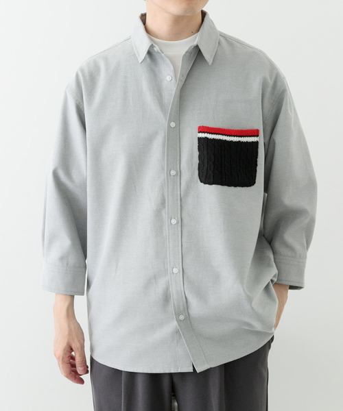 ITEMS URBANRESEARCH(アイテムズ アーバンリサーチ)の「ニットポケット切替オックス7分袖シャツ(シャツ/ブラウス・メンズ・ホワイト/ブルー/ブラック・LARGE/MEDIUM)」の12枚目の写真