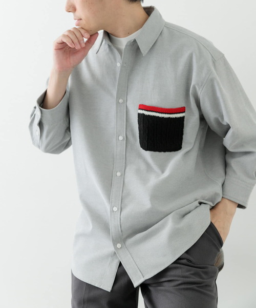 ITEMS URBANRESEARCH(アイテムズ アーバンリサーチ)の「ニットポケット切替オックス7分袖シャツ(シャツ/ブラウス・メンズ・ホワイト/ブルー/ブラック・LARGE/MEDIUM)」の16枚目の写真