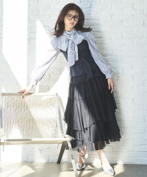 セール】ビスチェ切替ドッキングワンピース（ワンピース）｜AND