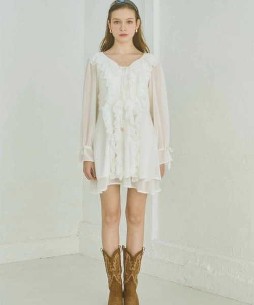 Luan(ルアン)の「【Luan】FRILL MINI ONEPIECE/フリルミニワンピース(ワンピース・レディース・ホワイト/ブラック・2/1)」の15枚目の写真