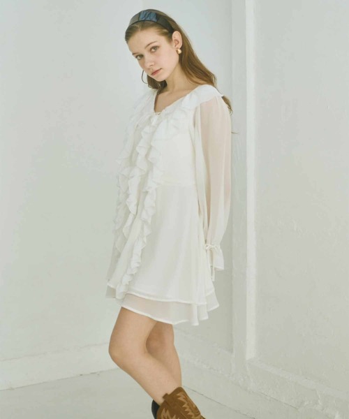 Luan(ルアン)の「【Luan】FRILL MINI ONEPIECE/フリルミニワンピース(ワンピース・レディース・ホワイト/ブラック・2/1)」の16枚目の写真