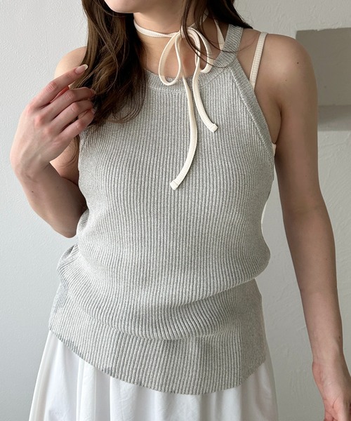 apres jour clair（アプレジュールクレア）の「【apres jour clair】アメスリニットタンク（タンクトップ・レディース・モカ/アイボリー/レッド系その他/杢グレー・フリー/X-LARGE）」の2枚目の写真