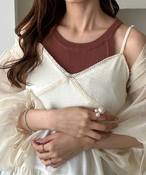 apres jour clair（アプレジュールクレア）の「【apres jour clair】アメスリニットタンク（タンクトップ・レディース・モカ/アイボリー/レッド系その他/杢グレー・フリー/X-LARGE）」の4枚目の写真