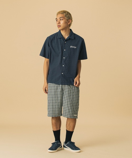 XLARGE ワンポイント刺繍ロゴ レース生地 半袖シャツ デニムに◎ EMBROIDERED S/S LACE SHIRT(シャツ/ブラウス)|XLARGE