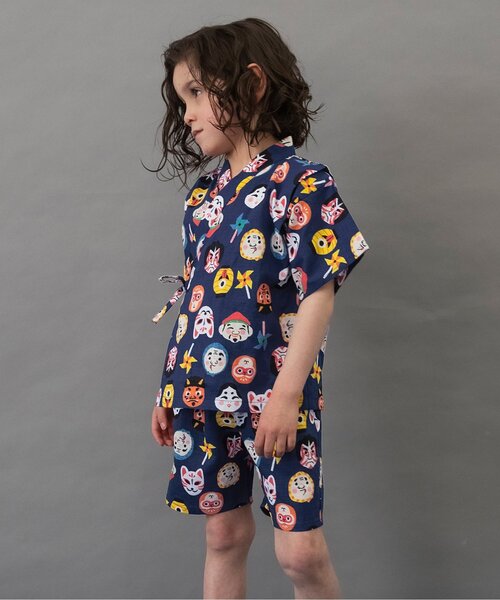 BREEZE（ブリーズ）の「【すっぽり着られる】総柄いろいろ甚平（浴衣・キッズ・キャメル/レインボー/ネイビー/オレンジ/ストライプ/ターコイズブルー/ブラック/アイボリー・80/90/100/110/120/130/140）」の3枚目の写真