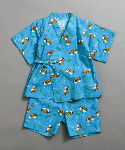 BREEZE（ブリーズ）の「【すっぽり着られる】総柄いろいろ甚平（浴衣・キッズ・キャメル/レインボー/ネイビー/オレンジ/ストライプ/ターコイズブルー/ブラック/アイボリー・80/90/100/110/120/130/140）」の4枚目の写真