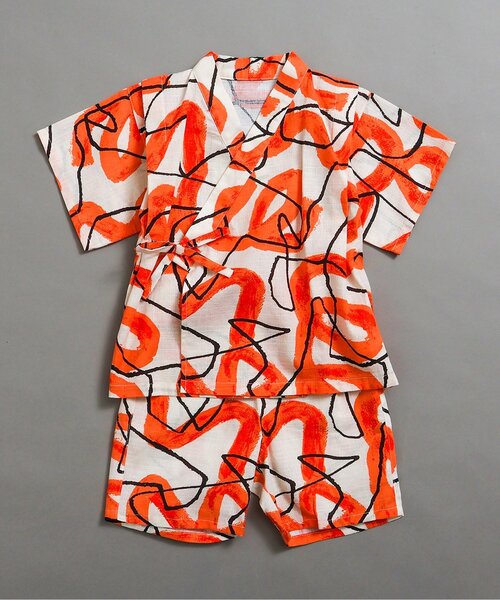 BREEZE（ブリーズ）の「【すっぽり着られる】総柄いろいろ甚平（浴衣・キッズ・キャメル/レインボー/ネイビー/オレンジ/ストライプ/ターコイズブルー/ブラック/アイボリー・80/90/100/110/120/130/140）」の6枚目の写真