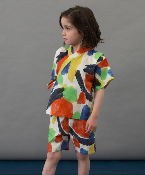 BREEZE（ブリーズ）の「【すっぽり着られる】総柄いろいろ甚平（浴衣・キッズ・キャメル/レインボー/ネイビー/オレンジ/ストライプ/ターコイズブルー/ブラック/アイボリー・80/90/100/110/120/130/140）」の7枚目の写真