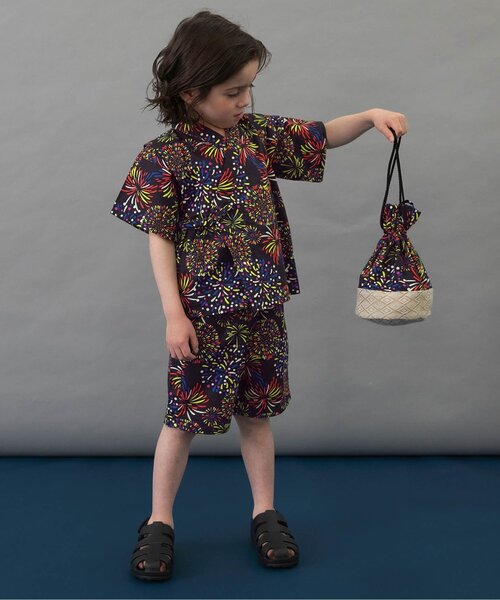 BREEZE（ブリーズ）の「【すっぽり着られる】総柄いろいろ甚平（浴衣・キッズ・キャメル/レインボー/ネイビー/オレンジ/ストライプ/ターコイズブルー/ブラック/アイボリー・80/90/100/110/120/130/140）」の21枚目の写真