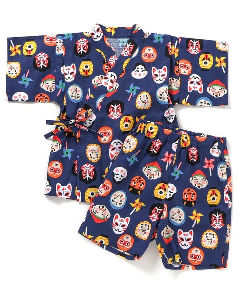 BREEZE（ブリーズ）の「【すっぽり着られる】総柄いろいろ甚平（浴衣・キッズ・キャメル/レインボー/ネイビー/オレンジ/ストライプ/ターコイズブルー/ブラック/アイボリー・80/90/100/110/120/130/140）」の15枚目の写真