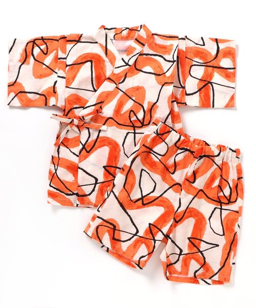 BREEZE（ブリーズ）の「【すっぽり着られる】総柄いろいろ甚平（浴衣・キッズ・キャメル/レインボー/ネイビー/オレンジ/ストライプ/ターコイズブルー/ブラック/アイボリー・80/90/100/110/120/130/140）」の16枚目の写真