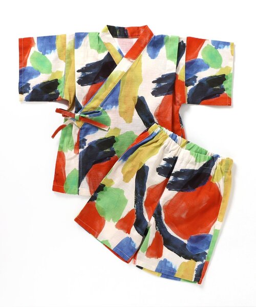 BREEZE（ブリーズ）の「【すっぽり着られる】総柄いろいろ甚平（浴衣・キッズ・キャメル/レインボー/ネイビー/オレンジ/ストライプ/ターコイズブルー/ブラック/アイボリー・80/90/100/110/120/130/140）」の17枚目の写真