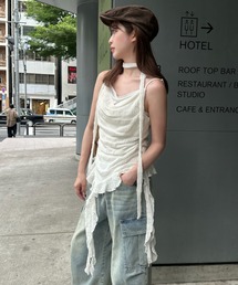 RAY CASSIN | 【チェック/レース】タイ付サイドフリルキャミソール(キャミソール)