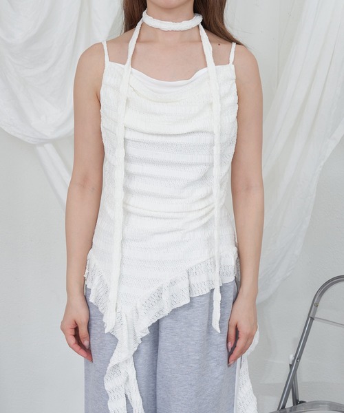 RAY CASSIN（レイカズン）の「【チェック/レース】タイ付サイドフリルキャミソール（キャミソール・レディース・ホワイト/ベージュ系その他2/ミント/ブラック系その他2/ブルー系その他2・FREE）」の19枚目の写真