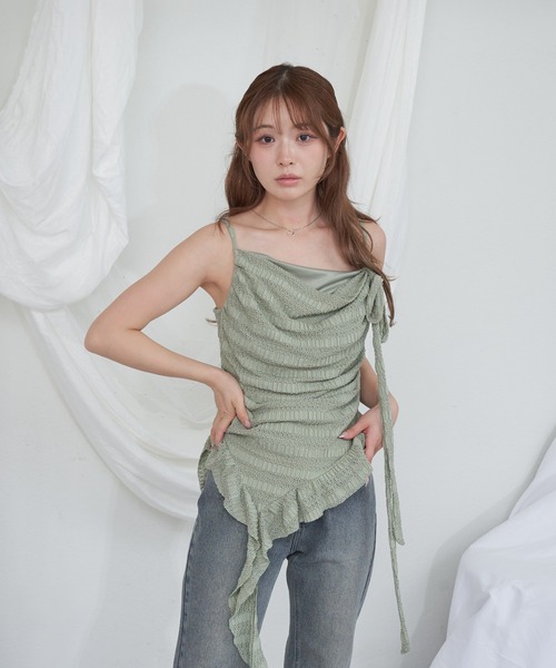 RAY CASSIN（レイカズン）の「【チェック/レース】タイ付サイドフリルキャミソール（キャミソール・レディース・ホワイト/ベージュ系その他2/ミント/ブラック系その他2/ブルー系その他2・FREE）」の20枚目の写真