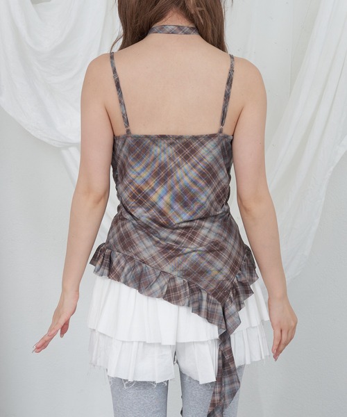 RAY CASSIN（レイカズン）の「【チェック/レース】タイ付サイドフリルキャミソール（キャミソール・レディース・ホワイト/ベージュ系その他2/ミント/ブラック系その他2/ブルー系その他2・FREE）」の9枚目の写真