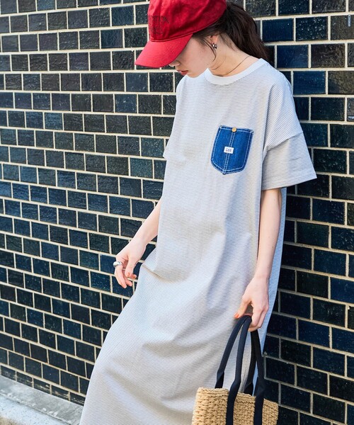 FREAK'S STORE(フリークスストア)の「限定展開 Lee × FREAK'S STORE/リー 別注 デニム ポケット 半袖 ワンピース(ワンピース・レディース・ストライプ/ネイビー/オフホワイト/ブラック・MEDIUM/SMALL)」の4枚目の写真
