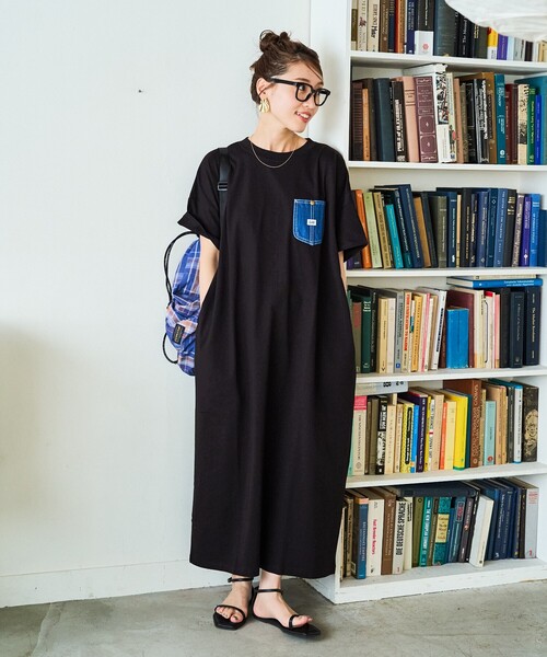 FREAK'S STORE(フリークスストア)の「限定展開 Lee × FREAK'S STORE/リー 別注 デニム ポケット 半袖 ワンピース(ワンピース・レディース・ストライプ/ネイビー/オフホワイト/ブラック・MEDIUM/SMALL)」の2枚目の写真