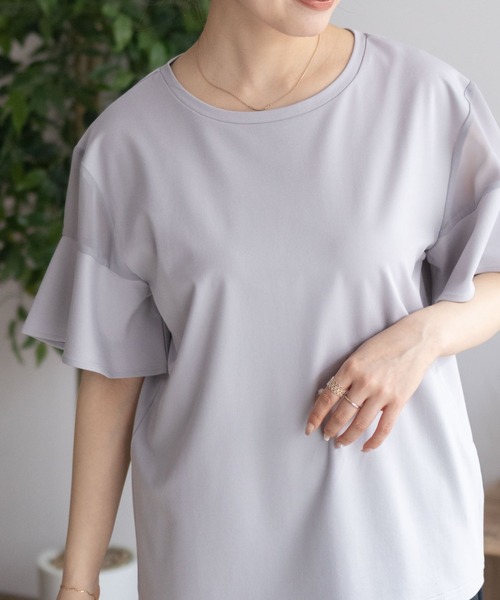 Howdy Marie（ハウディ―マリー）の「Howdy Marie フレア袖 シアー プルオーバー（Tシャツ/カットソー・レディース・ホワイト/ブラック/グレー・M/L）」の3枚目の写真