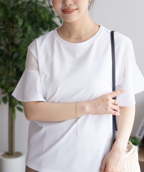 Howdy Marie（ハウディ―マリー）の「Howdy Marie フレア袖 シアー プルオーバー（Tシャツ/カットソー・レディース・ホワイト/ブラック/グレー・M/L）」の4枚目の写真