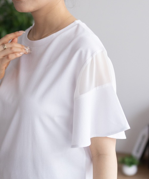 Howdy Marie（ハウディ―マリー）の「Howdy Marie フレア袖 シアー プルオーバー（Tシャツ/カットソー・レディース・ホワイト/ブラック/グレー・M/L）」の6枚目の写真