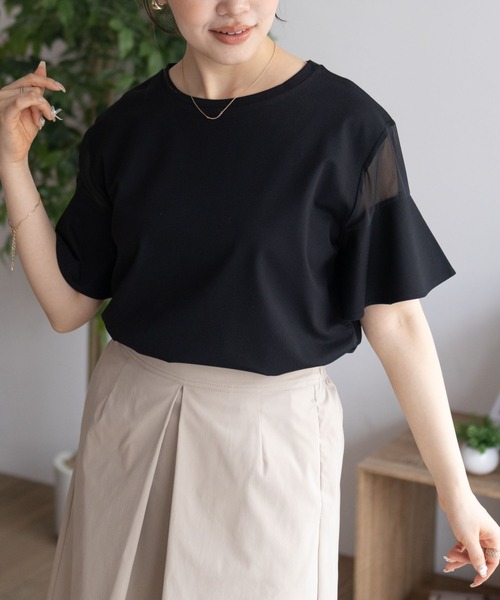 Howdy Marie（ハウディ―マリー）の「Howdy Marie フレア袖 シアー プルオーバー（Tシャツ/カットソー・レディース・ホワイト/ブラック/グレー・M/L）」の8枚目の写真