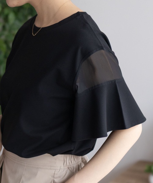 Howdy Marie（ハウディ―マリー）の「Howdy Marie フレア袖 シアー プルオーバー（Tシャツ/カットソー・レディース・ホワイト/ブラック/グレー・M/L）」の9枚目の写真