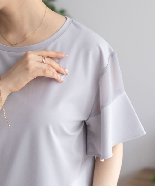 Howdy Marie（ハウディ―マリー）の「Howdy Marie フレア袖 シアー プルオーバー（Tシャツ/カットソー・レディース・ホワイト/ブラック/グレー・M/L）」の11枚目の写真