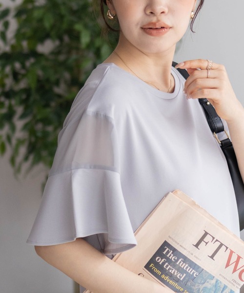 Howdy Marie（ハウディ―マリー）の「Howdy Marie フレア袖 シアー プルオーバー（Tシャツ/カットソー・レディース・ホワイト/ブラック/グレー・M/L）」の12枚目の写真